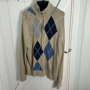 Tommy Hilfiger Argyle Knit Quarter Zip Sweater